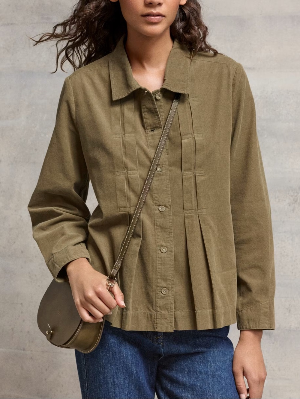 Poetry TUCK-FRONT SHIRT Cotton cord Moss Green Corduroy Fall Lagenlook